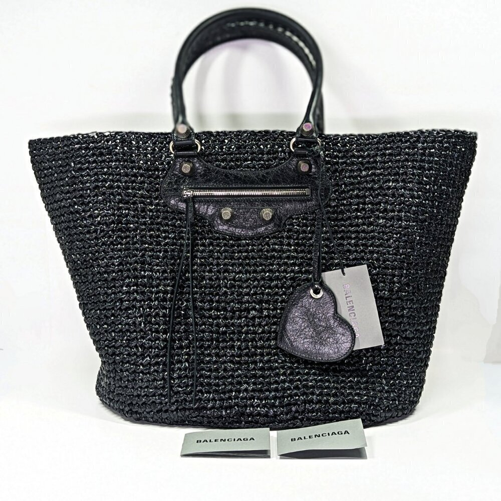 Balenciaga Women's Large Le Cagole Panier Black Raffia Tote Bag (MSRP $1,750) - Picture 3 of 13